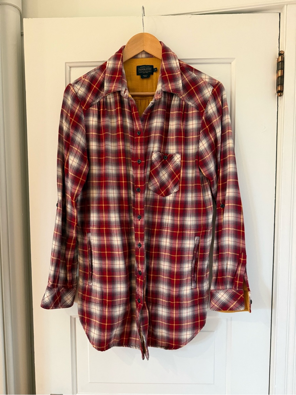 Pendleton Red and White Plaid Button-Down Tunic Shirt